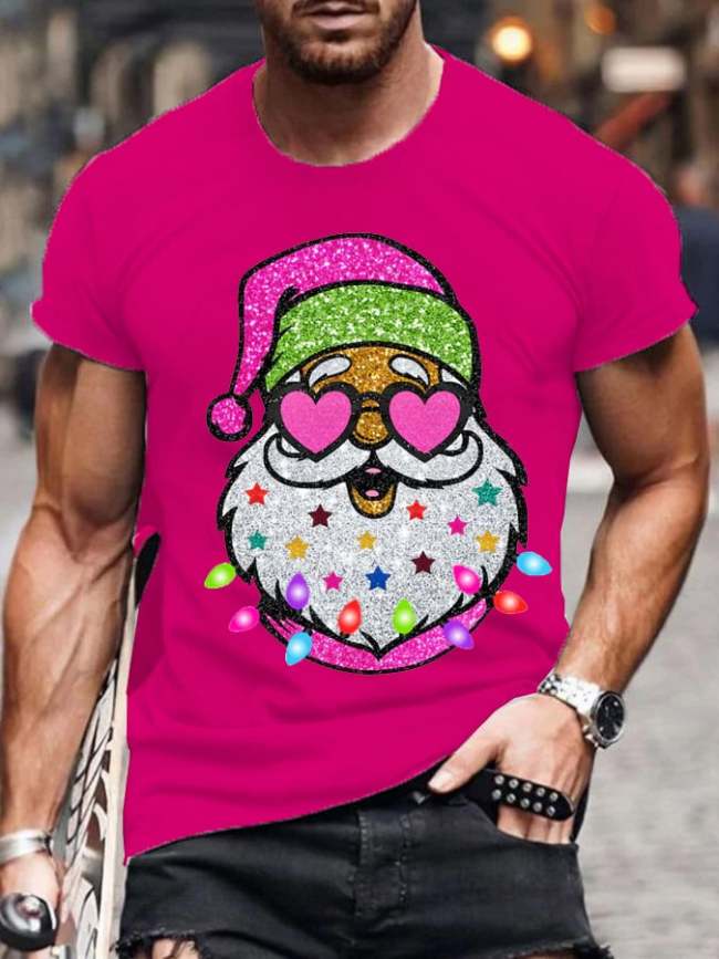 🔥Buy 3 Get 10% Off🔥Men's Casual Shiny Santa Print T-Shirt