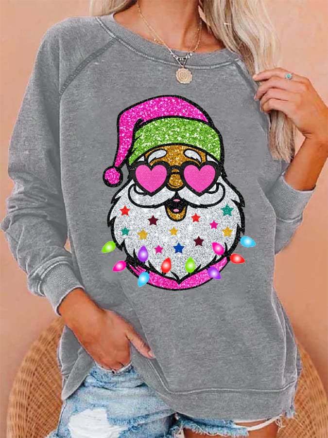 🔥Buy 3 Get 10% Off🔥Women's Shiny Santa Print Sweatshirt