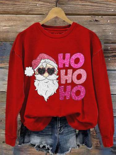 Women's Christmas Pink Santa Ho Ho Ho printed sweatshirt