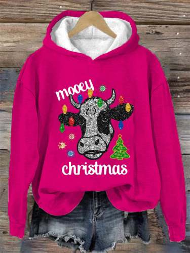 Women's Glitter Cow Print Christmas Sweatshirt