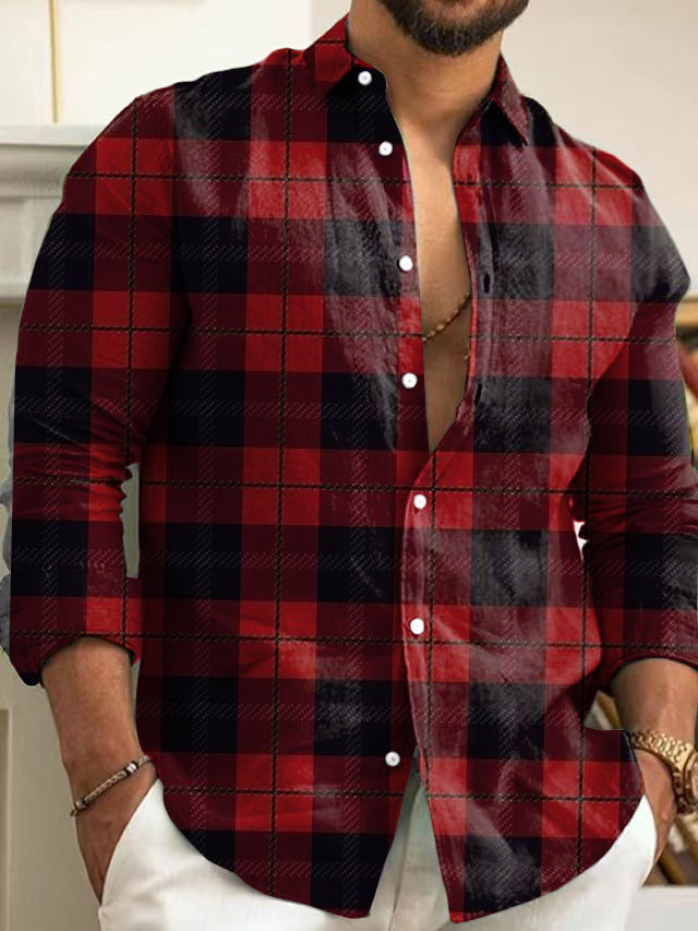 Men's Long Sleeve Plaid Casual Shirt