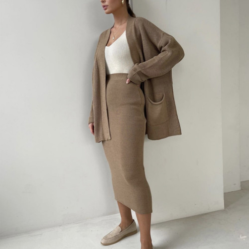 Cardigan Skirt Sweater Two Piece Suit