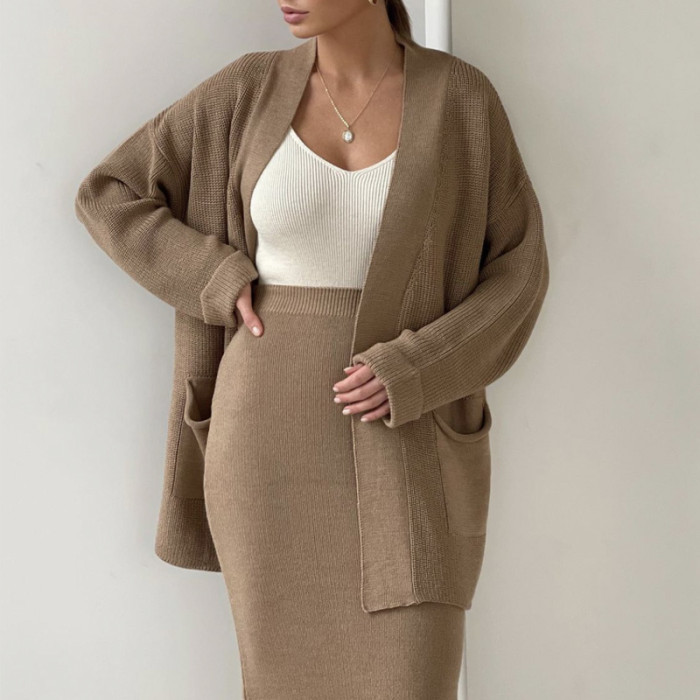 Cardigan Skirt Sweater Two Piece Suit
