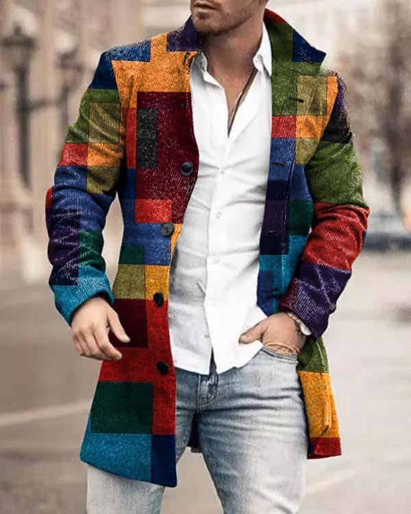 Men's Casual Retro Plaid Loose Coat