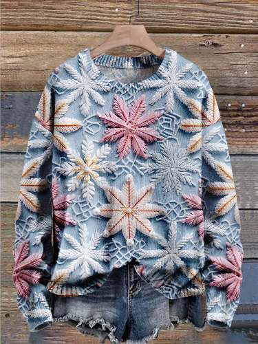 Snowflake Christmas Art Print Knit Pullover Sweater