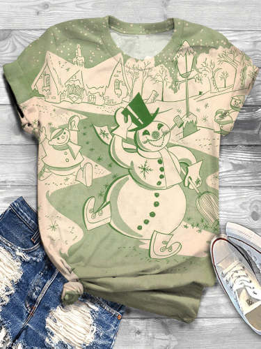 Snowman Print Crew Neck T-shirt