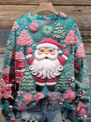 Christmas Santa Print Knit Pullover Sweater