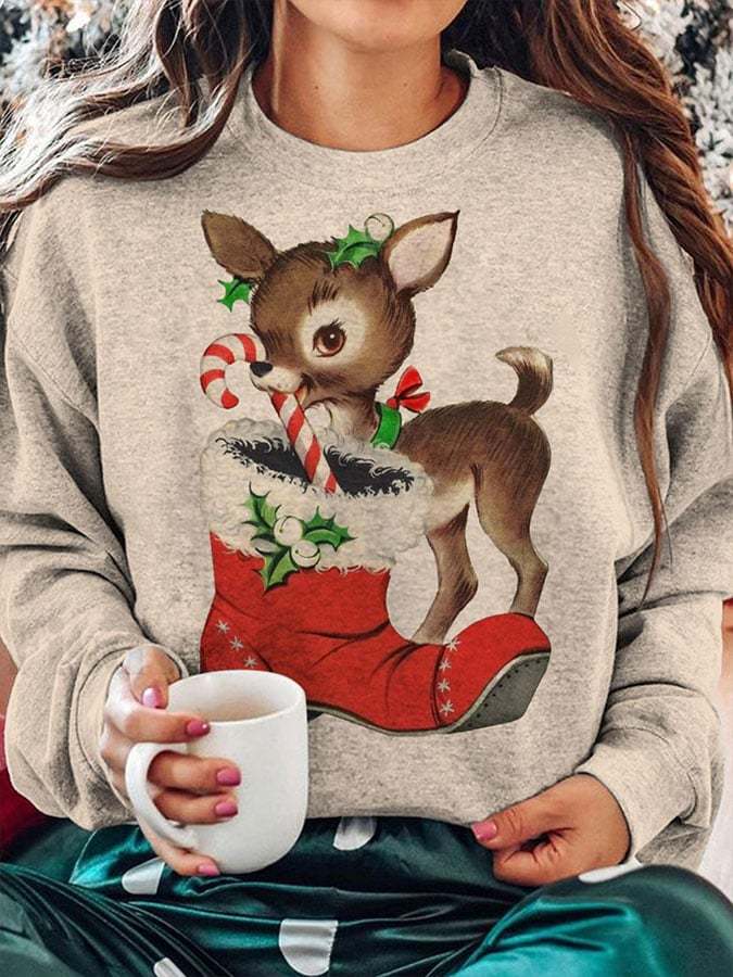 Women's Christmas Deer Print Sweatshirt