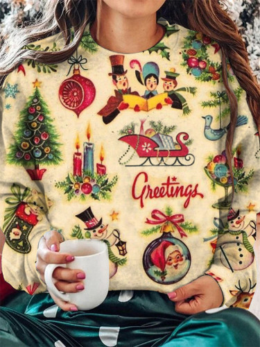 Vintage Christmas Santa Print Loose Sweatshirt