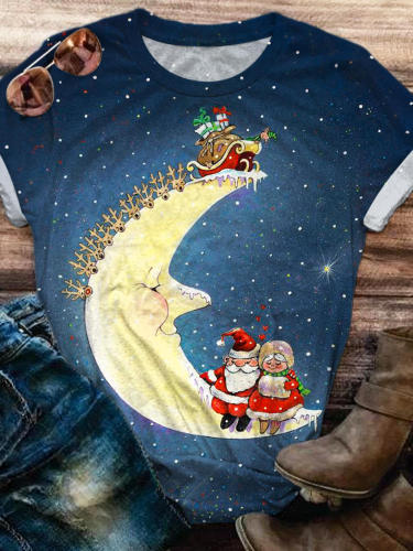 Moon Mr. & Mrs. Santa Crew Neck T-shirt