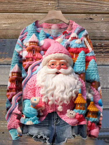 Christmas Santa Print Knit Pullover Sweater