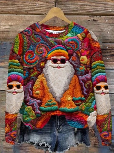 Women's Colorful Pattern Funny Christmas Santa Print Sweatshirt
