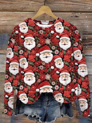 Women's Retro Santa Claus Floral Print Sweatshirt