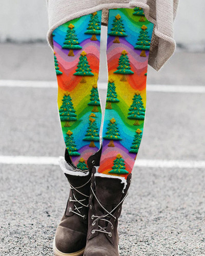 Christmas Colorful Christmas Tree Print Casual Leggings