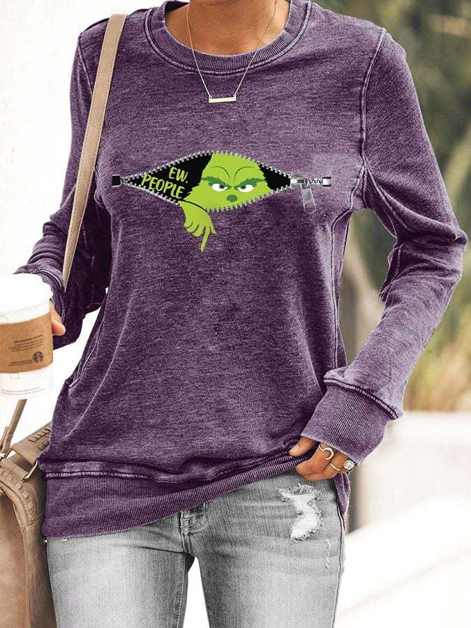 Women's Ew People Christmas Print Casual Sweatshirt