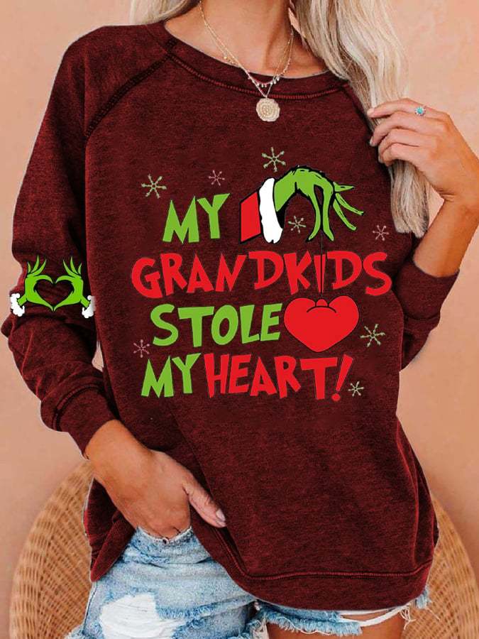 Women My Grandkids Stole My Heart Christmas Print Casual Sweatshirt