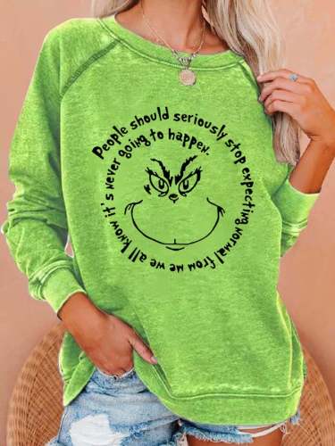 Women Christmas Funny Face Print Casual Sweatshirt