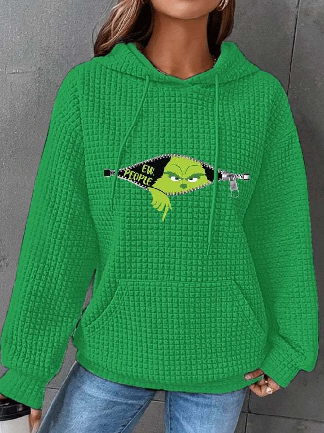 Women's Ew People Christmas Waffle Hooded Sweatshirt