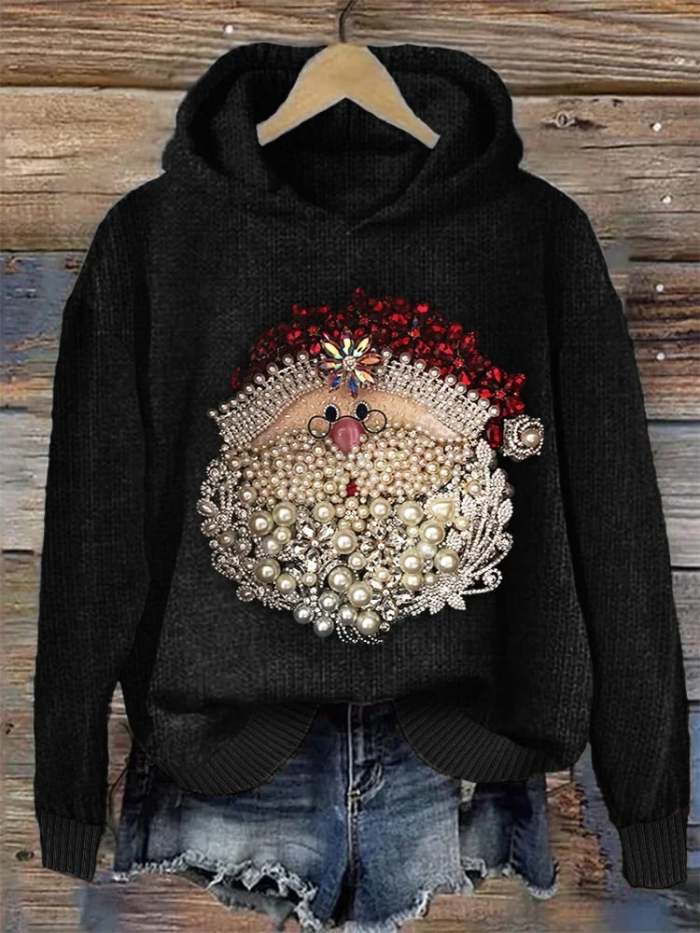 Women's Christmas Santa Claus Jewel Art Print Hooded Sweatshirt