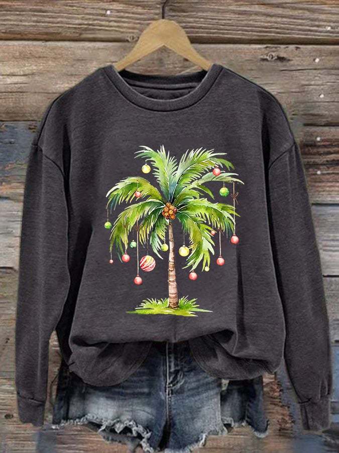 Women'S Casual Christmas Palm Tree Printed Long Sleeve Sweatshirt