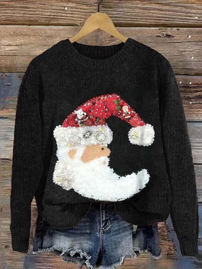 Women's Christmas Santa Claus Jewel Art Crew Neck Sweatshirt