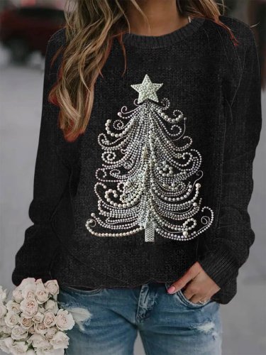Women's Christmas Tree Jewel Art Printed Sweatshirt
