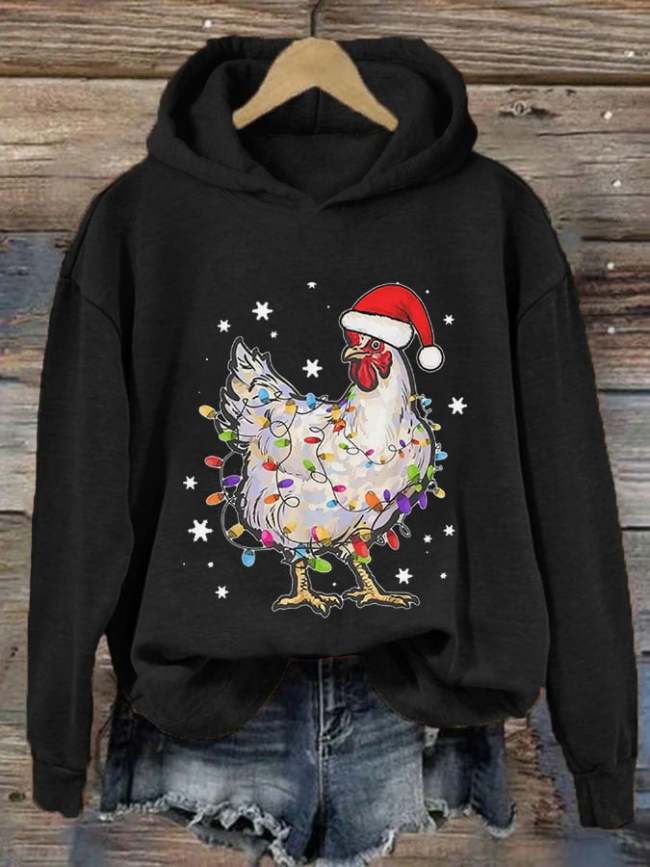 Women's Merry Christmas Chicken Print Hoodie