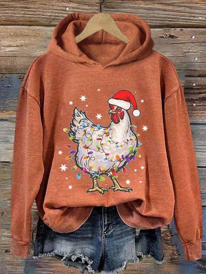 Women's Merry Christmas Chicken Print Hoodie
