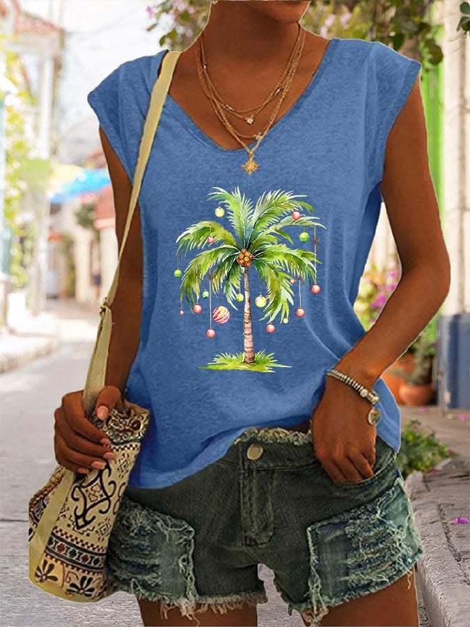 Women'S Casual Christmas Palm Tree Printed Vest