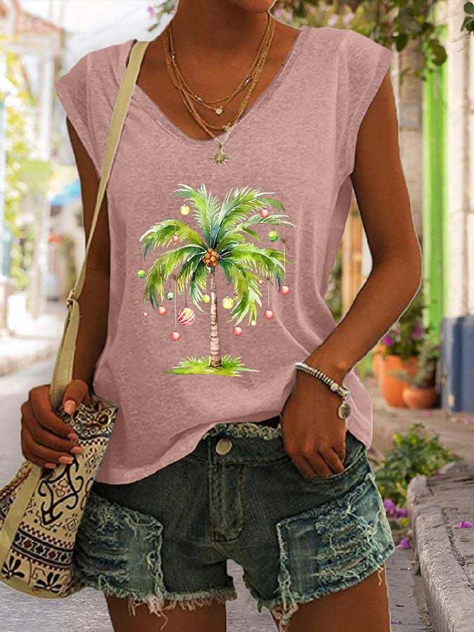 Women'S Casual Christmas Palm Tree Printed Vest