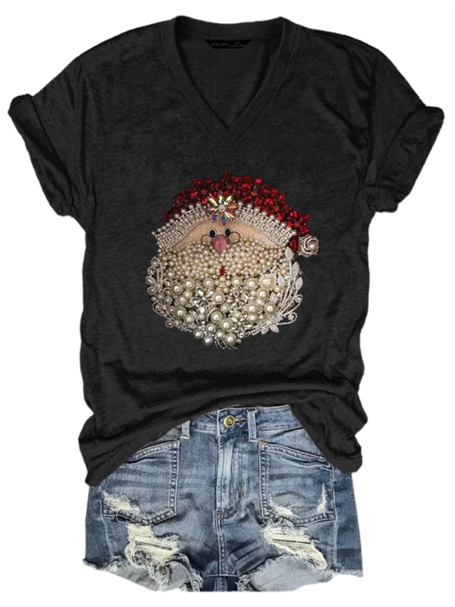 Women's Christmas Santa Claus Jewel Art Print T-Shirt