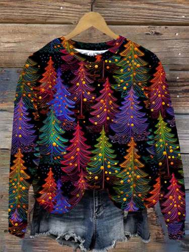Women's Colorful Christmas Tree Print Sweatshirt
