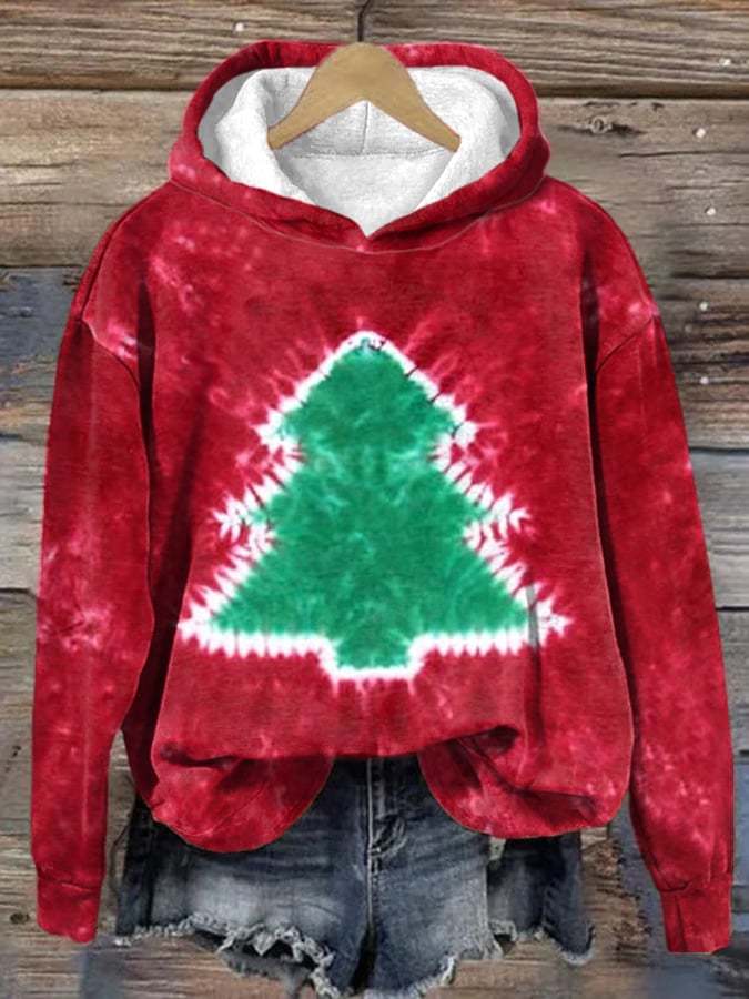 Women's Tie-Dye Christmas Tree Print Casual Hoodie