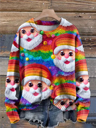 Colorful Christmas Snowman Print Casual Knitted Sweater