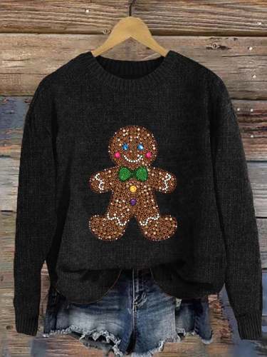 Women's Christmas Jewelry Gingerbread Print Sweatshirt