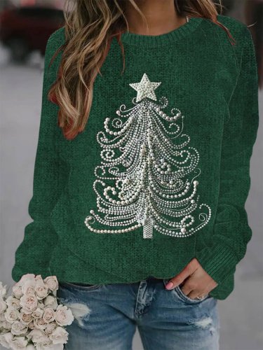 Women's Christmas Tree Jewel Art Printed Sweatshirt