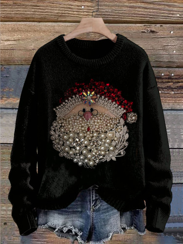 Christmas Santa Jewel Art Cozy Knitted Sweater