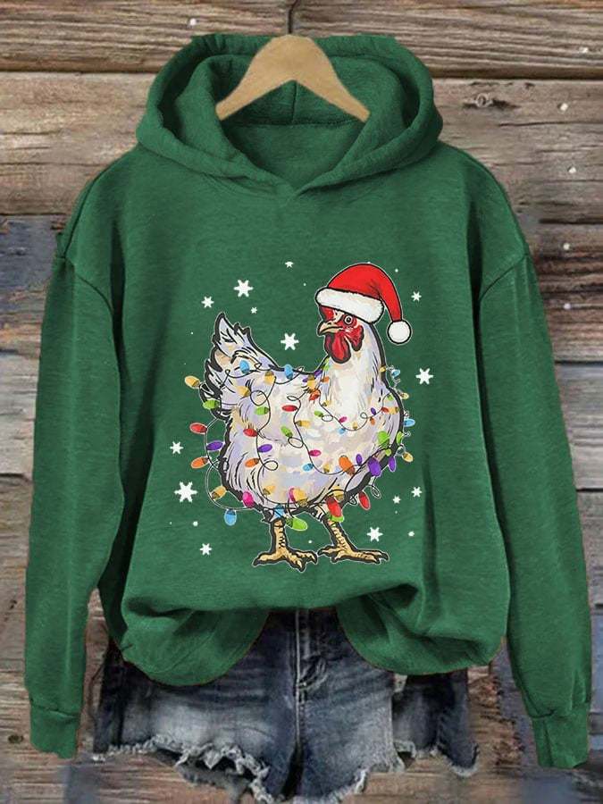 Women's Merry Christmas Chicken Print Hoodie
