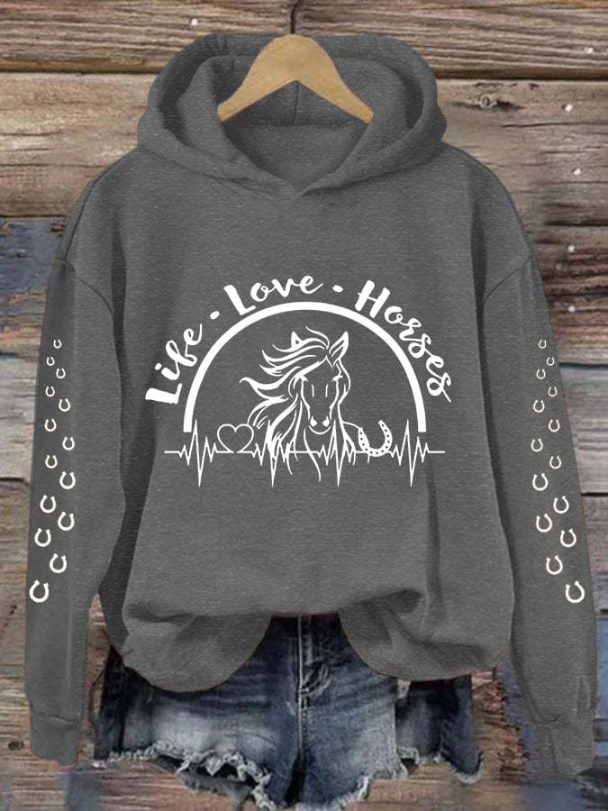 Women's Life Love Horses Horse Lover Casual Hoodie