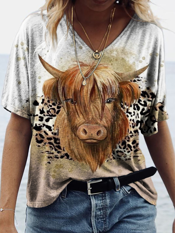 Lovely Cow Leopard Bleached Short Sleeve T Shirt