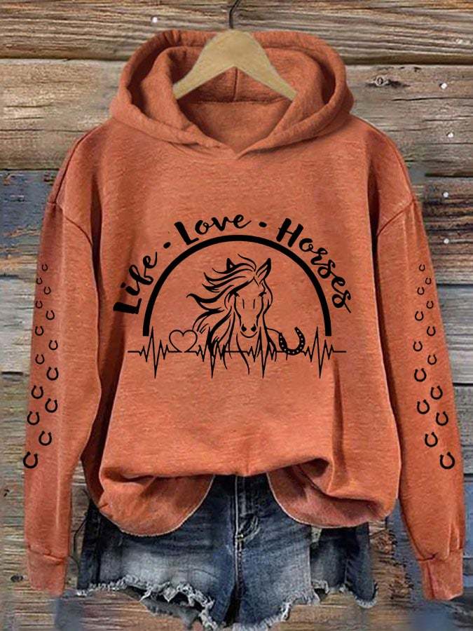 Women's Life Love Horses Horse Lover Casual Hoodie