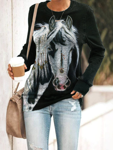 Western Tribal Horse Printed Casual Sweatshirt
