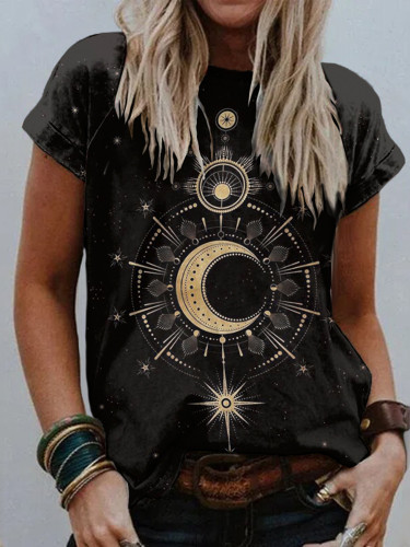 Star And Moon Print Short Sleeved T-Shirt