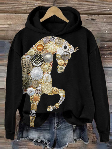 Women's Horse Art Print Long Sleeve Casual Hoodie