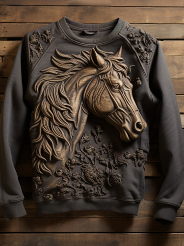 Western Horse Print Casual Print Sweatshirt