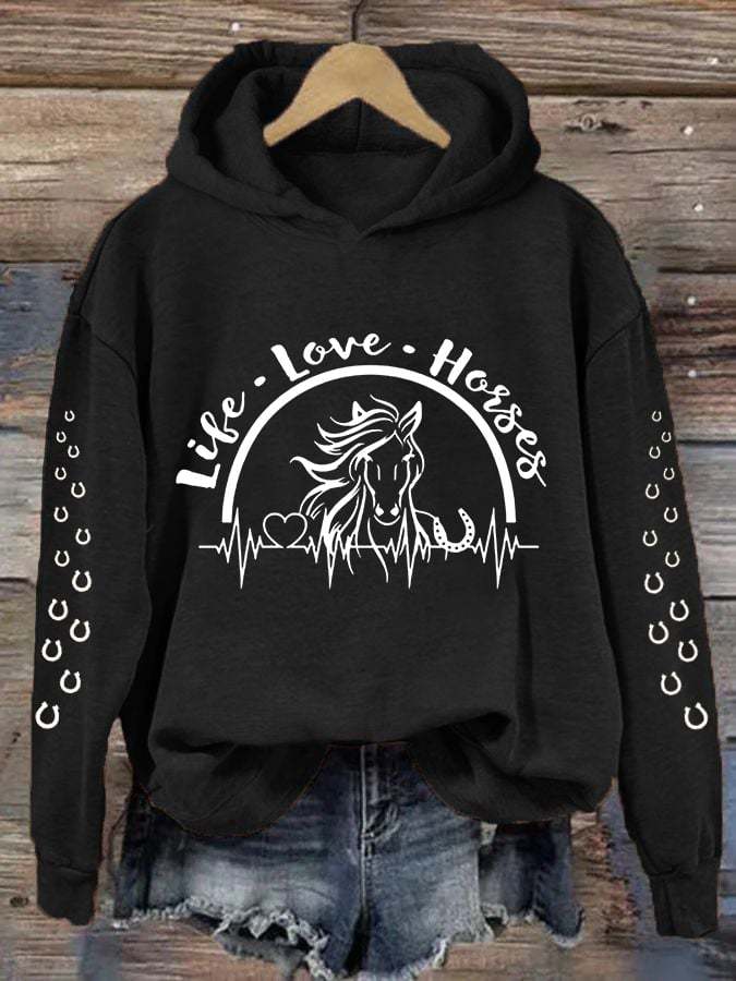Women's Life Love Horses Horse Lover Casual Hoodie