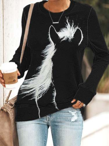 Women's Vintage Western Horse Silhouette Print Sweatshirt
