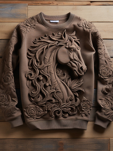 Western Horse Print Casual Print Sweatshirt