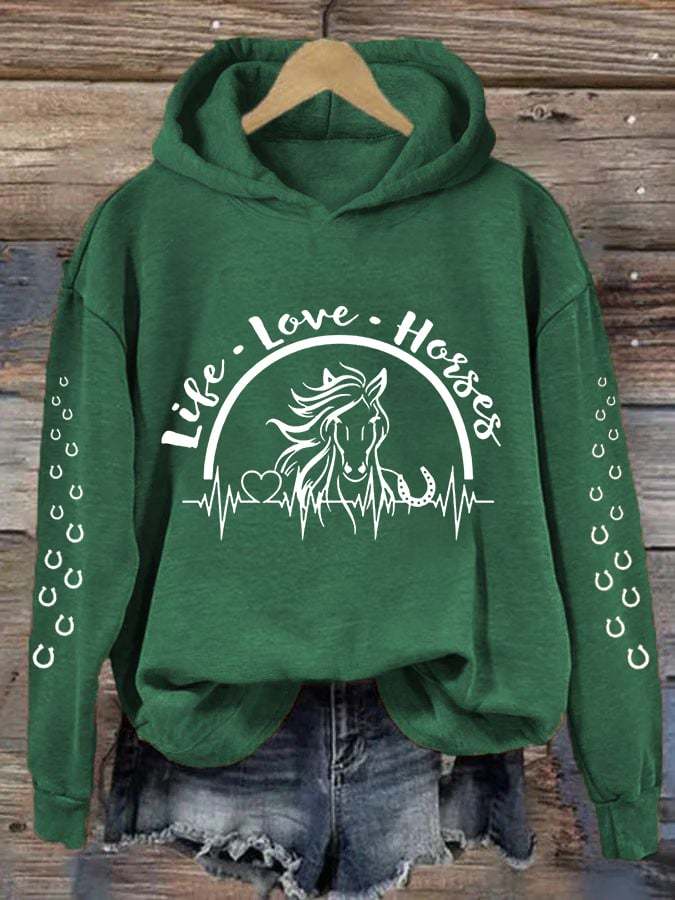 Women's Life Love Horses Horse Lover Casual Hoodie