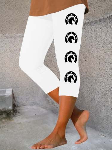 Women's Western Horse And Horseshoes Print Cropped Leggings